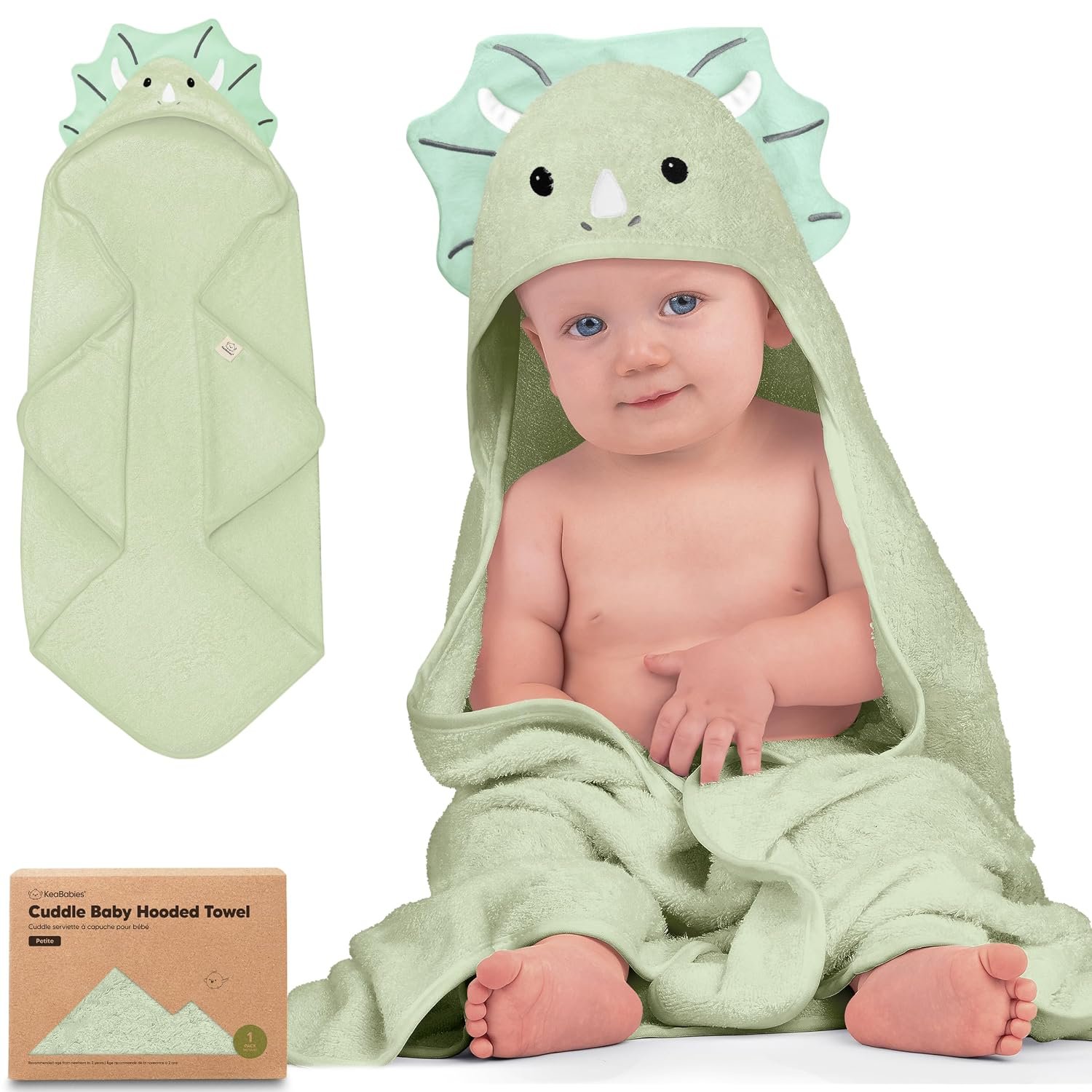 KeaBabies Hooded Baby Towel for Newborn Baby Bath Towels(Triceratops,30×30)