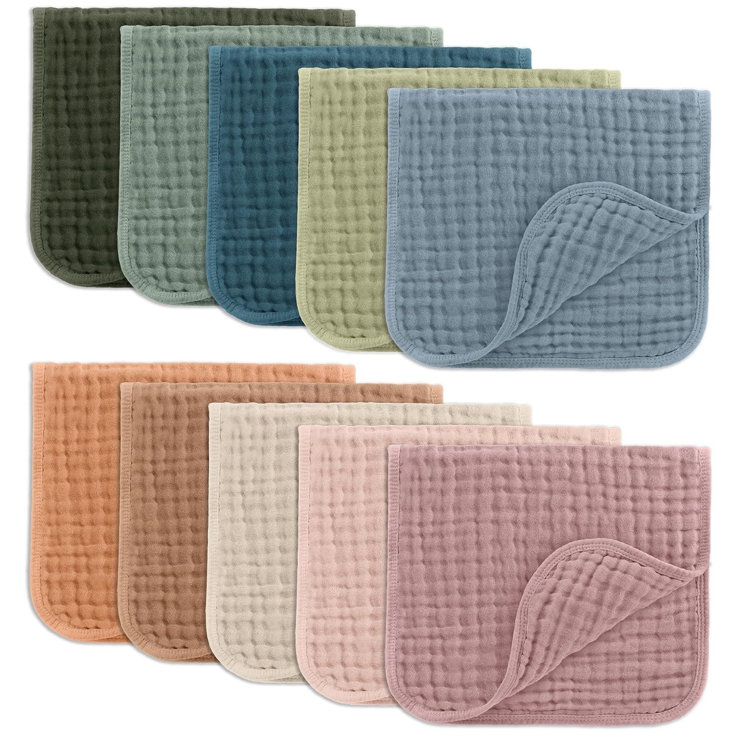 Comfy Cubs Muslin Burp Cloths 20×10″ 10 Pack, Baby Burp Cloths – Multi | Large, 6-Layer, Ultra Absorbent 100% Cotton Burp Cloths for Baby Drool and Messes – Soft, Safe & Gentle for Boys & Girls